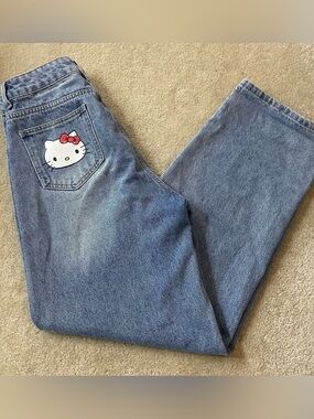 Hello Kitty light blue wash baggy denim jeans Size 26